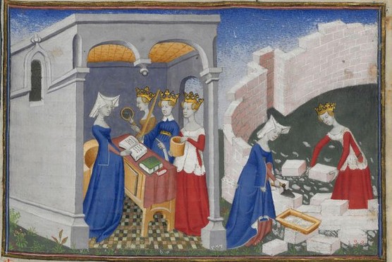 Christine de Pizan, pictured speaking to a trio of inspirational women in an illustration in her Book of the City of Ladies, written around the turn of the 15th century (Photo by Album/Alamy Stock Photo)