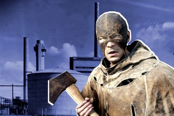 A character from Atomfall in front of the Windscale nuclear facility.
