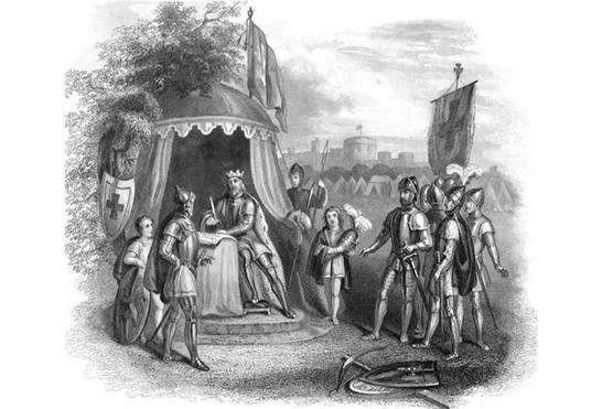 An illustration depicting King John signing Magna Carta in 1215. (Photo by The Print Collector/Print Collector/Getty Images)