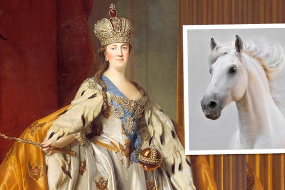 Queen Catherine the Great and (inset) a horse
