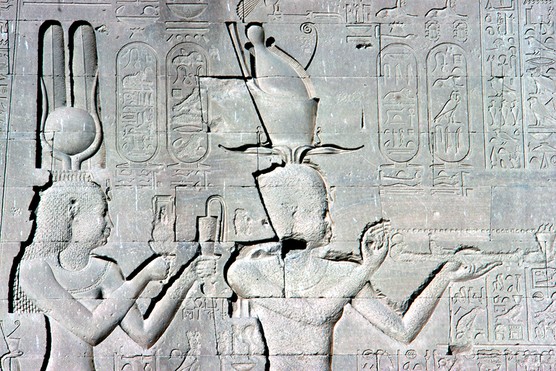 Carved wall scene depicting Cleopatra at Dendera Temple
