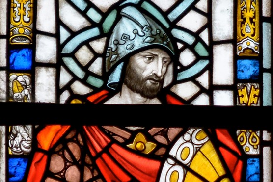 Stained glass in Exeter Cathedral depicting King Æthelstan. (Dreamstime)