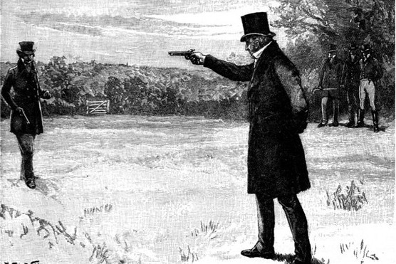 The Duke of Wellington and the Earl of Winchilsea in a duel at Battersea Fields. (Culture Club/Getty Images)