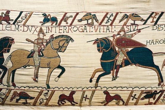 Detail from the Bayeux tapestry, which depicts the Norman conquest of England in 1066. (DeAgostini/Getty Images) 