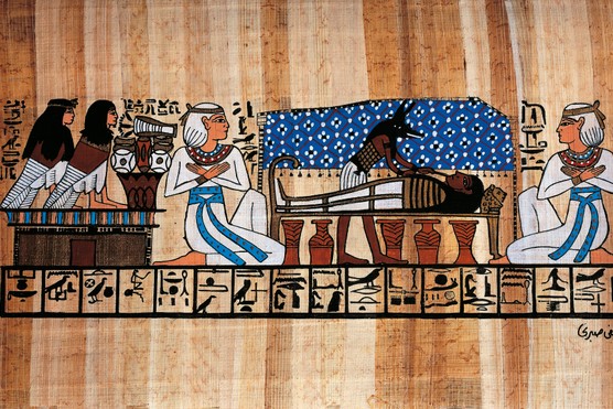 A reconstruction of an extract from the Book of the Dead depicting an embalming scene. (Photo by De Agostini Picture Library via Getty Images)