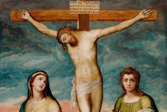 Christ on the Cross, with the Virgin Mary and Saint John the Evangelist below him