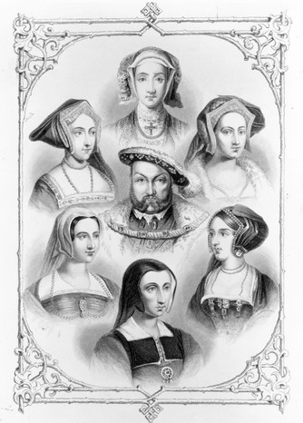 Henry VIII surrounded by his six wives. Clockwise from top: Anne of Cleves, Catherine Howard, Anne Boleyn, Catherine of Aragon, Katherine Parr and Jane Seymour. (Photo by Hulton Archive/Getty Images) Henry VIII surrounded by his six wives. Clockwise from top: Anne of Cleves, Catherine Howard, Anne Boleyn, Catherine of Aragon, Katherine Parr and Jane Seymour. (Photo by Hulton Archive/Getty Images)