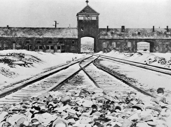 Entrance to the German concentration camp of Auschwitz-Birkenau in Poland.