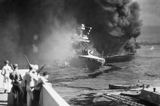 The battleship USS California following the attack at Pearl Harbor