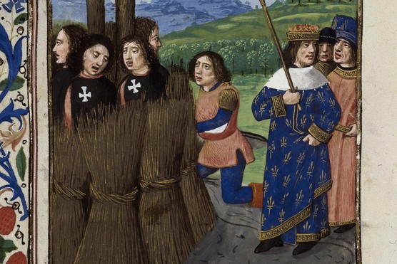 The burning of Templars (From: De casibus virorum illustrium by Giovanni Boccaccio). Artist: Master of the White inscriptions (active ca 1480)