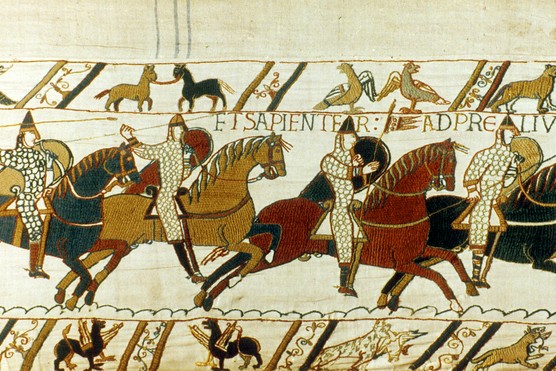 Norman cavalry charge the enemy in this detail from the Bayeux Tapestry. Debate rages over the pros and cons of the tapestry leaving France for the first time in more than 900 years. (Photo by Photo 12/Getty Images)