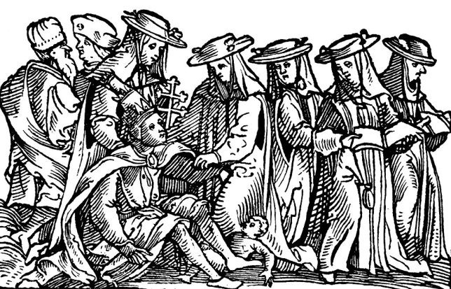 Pope Joan giving birth in the street. Pope Joan giving birth in the street.