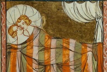 A couple get amorous in this 14th-century illustration