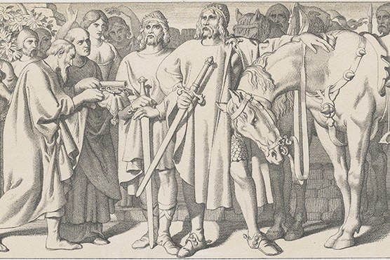 Tostig Godwinson, brother of King Harold II of England, and King Harald Hardrada of Norway receive the submission of the city of York