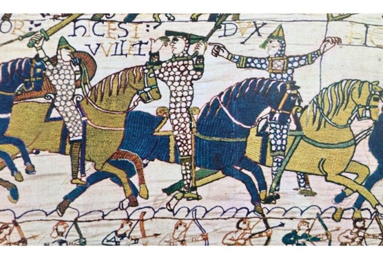 A detail from the Bayeux tapestry depicting the conquest of England by the Normans. (Universal History Archive/UIG via Getty images)