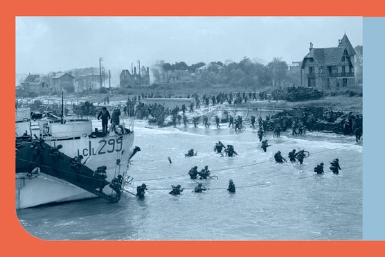 Troops of the 9th Canadian Infantry Brigade (Stormont, Dundas, and Glengarry Highlanders) going ashore, Normandy, France, 6 June 1944. (Credit: Gilbert Alexander Milne/Canada. Dept. of National Defence/Library and Archives Canada/PA-122765)