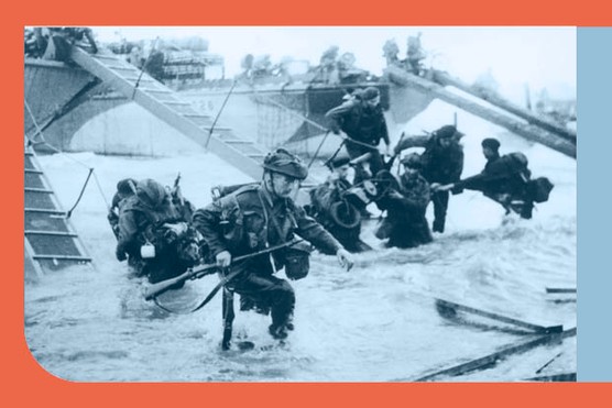 Troops from the 48th Royal Marines at Saint-Aubin-sur-Mer on Juno Beach, Normandy, France, during the D-Day landings, 6 June 1944. (Photo by Hulton Archive/Getty Images)