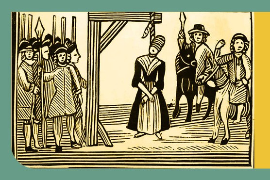 A woodcut depicting a witch hanging in England, c17th Century. (Bettmann via Getty Images)