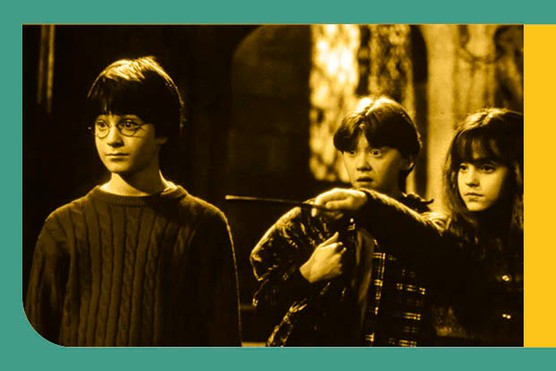 Daniel Radcliffe, Rupert Grint and Emma Watson as Harry, Ron and Hermione on the set of Harry Potter and the Philosopher's Stone (Photo by Peter Mountain/Warner Bros. Pictures/THA)