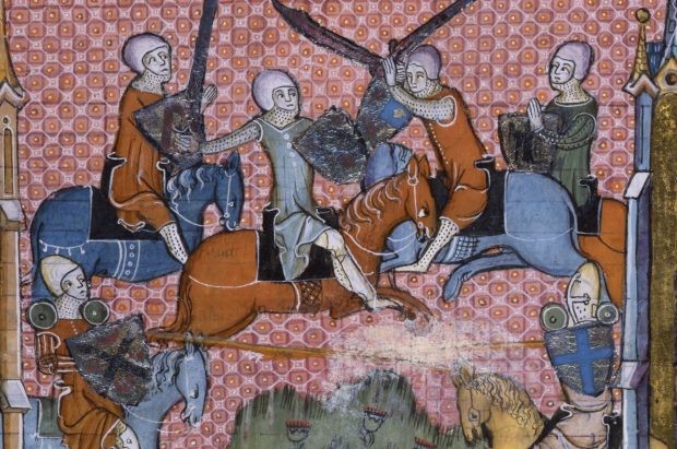 Illustrated Medieval scene from the Romance of Lancelot