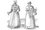 English countrywoman (right) with a lady of the court. From ‘Civitates Orbis Terrarum’, 1572. (Photo by Ann Ronan Pictures/Print Collector/Getty Images)