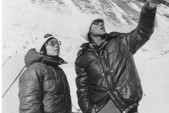 Junko Tabei and Ang Tsering pictured on the slopes of Everest