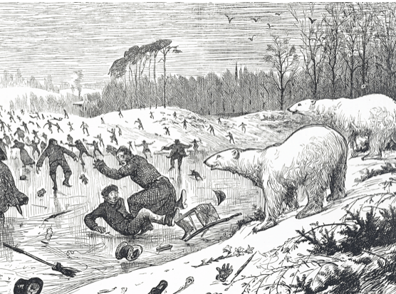 Britain’s harsh winter of 1880–81 depicted as the start of a new ice age, by contemporary cartoonist George du Maurier (Photo by Universal History Archive/UIG via Getty Images)